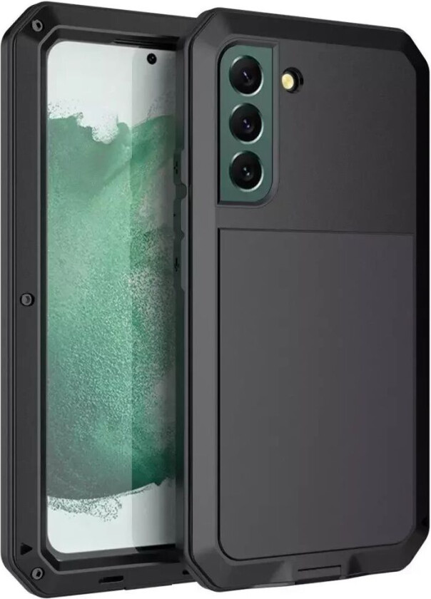 Samsung Galaxy S21 FE (5G) Metall Silikon Hybrid Håndverker Deksel med Skjermbeskytter - Svart