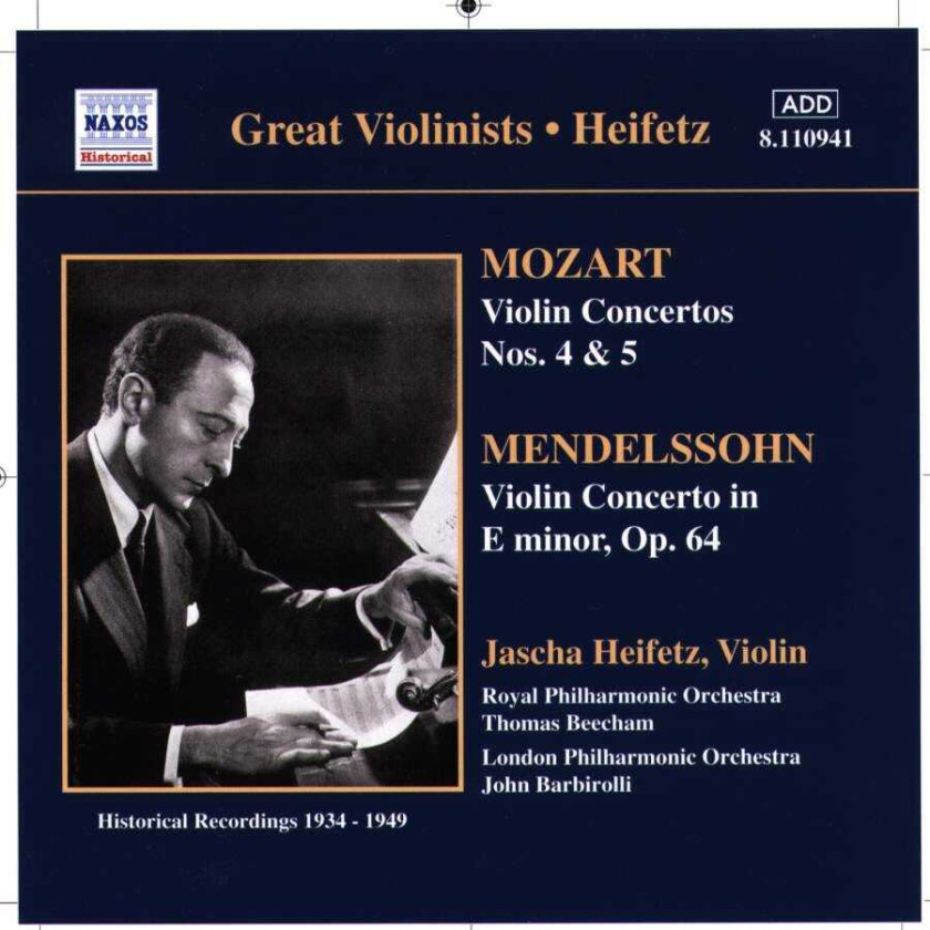 London Philharmonic Orchestra, Sir Thomas Beecham, Sir John Barbirolli, Jascha Heifetz, Royal Philharmonic Orchestra  Mozart; Mendelssohn: Violin Concertos  CD