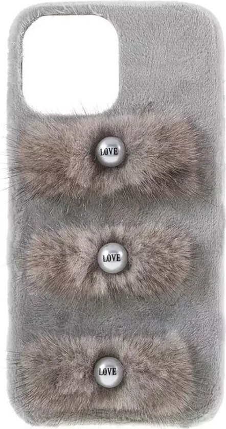 iPhone 13 Pro Plast Bakdeksel - Plysj Kjærlighetsperler - Grå