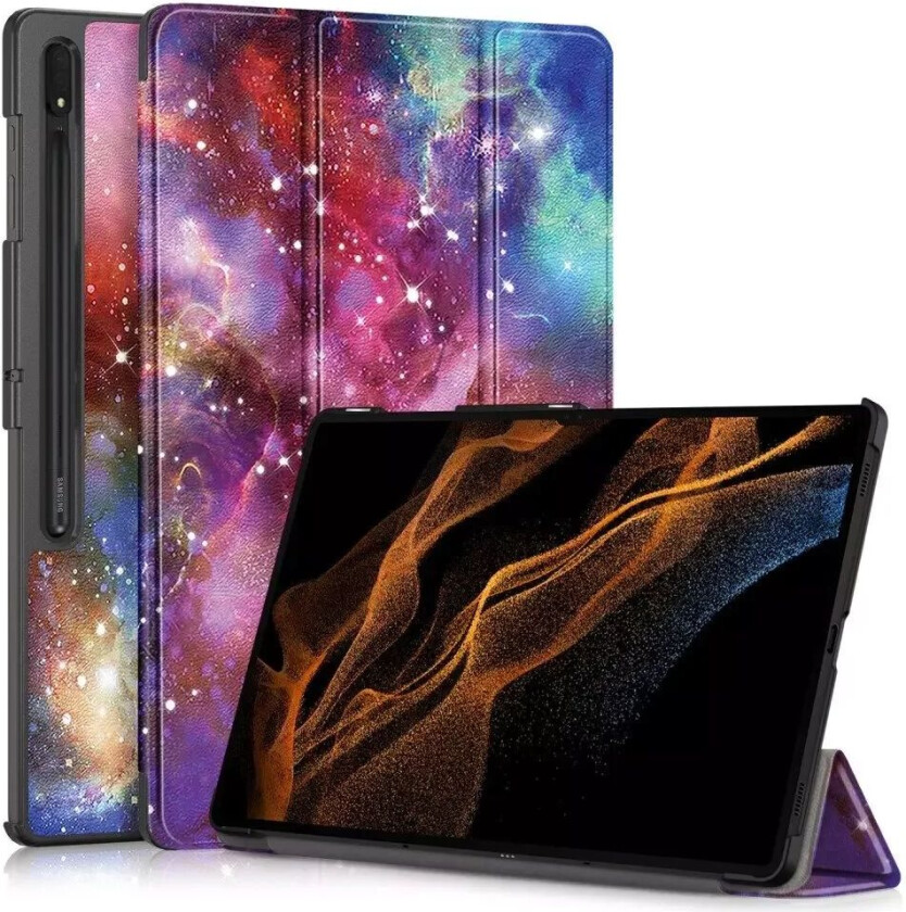 Samsung Tab S9 Ultra Tri-Fold Skinn Deksel m. Stativfunksjon - Galakse