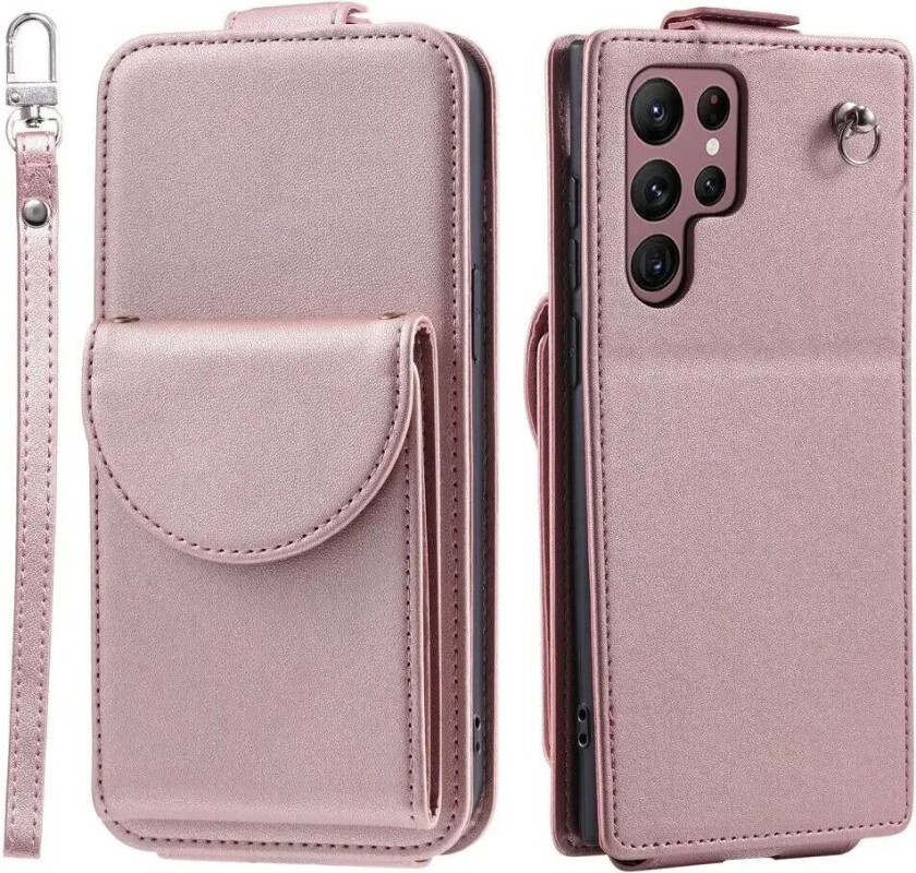 Samsung Galaxy S24 Ultra Vertikalt Kunst Skinn Flip Deksel med Lommebok / Ståfunksjon / Stropp - Rose Gold
