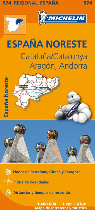 España noreste = España noreste : Cataluña/Catalunya, Aragón, Andorra : carte routière et touristique : plans de Barcelona, Girona, Zaragoza : index des localités : distances et temps de par