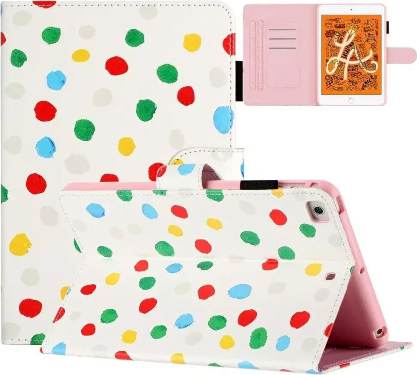 iPad Pro 9.7 (2016) / iPad Air / iPad Air 2 / iPad 9.7 (2017/2018) Skinn Flip Deksel m. Fargede Prikker - Hvit / Multi