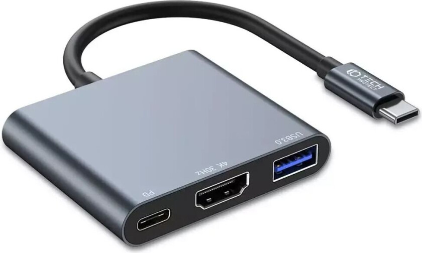 Tech-Protect 3i1 USB-C Multiport V1-hub - USB-A / USB-C / HDMI - Grå