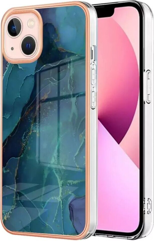 iPhone 15 Plus Plastdeksel - Grønn / Blå Marmor