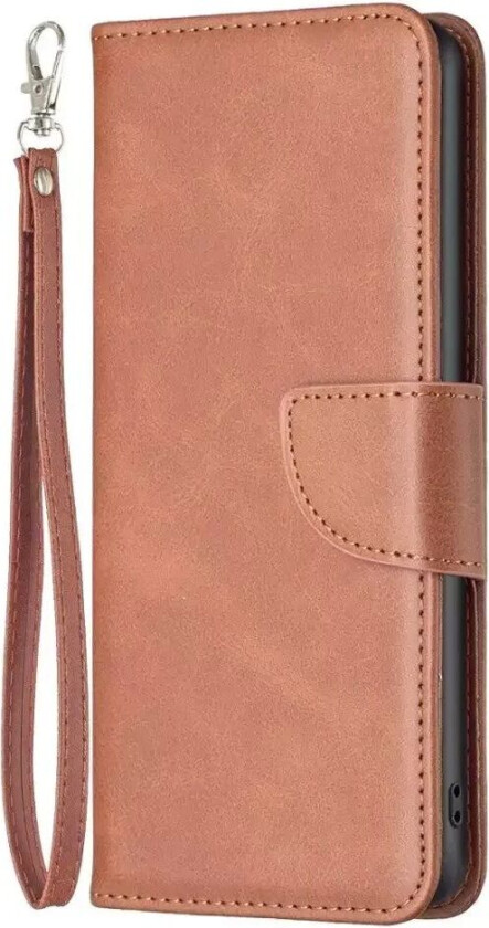 iPhone 14 Pro Max Kunstskinn Flip-deksel med Lommebok og Stropp - Brun