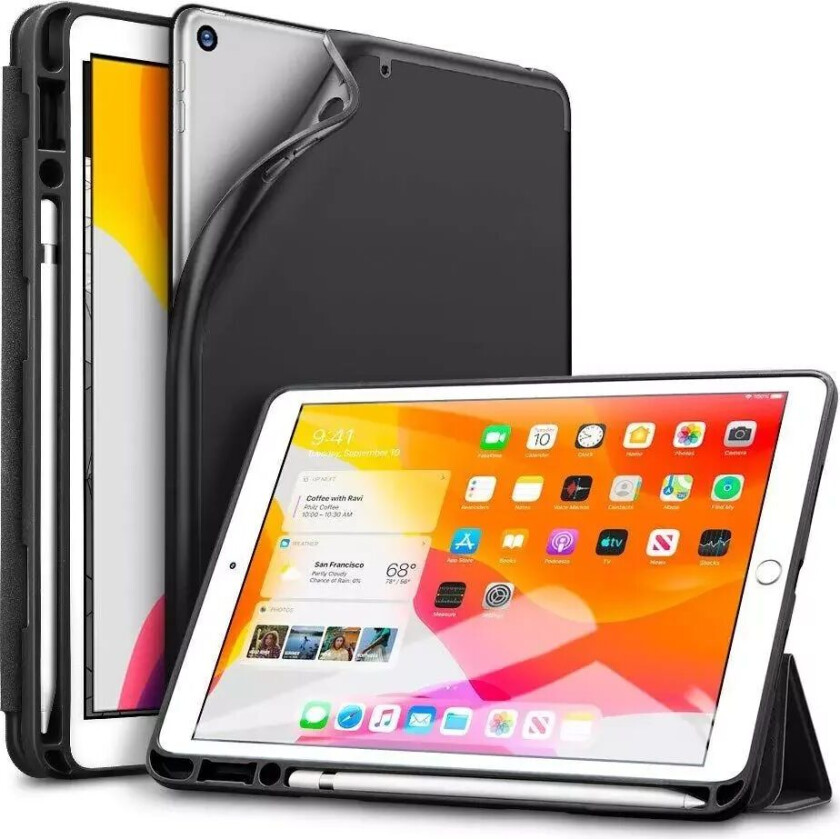 iPad 10.2" (2021 / 2020 / 2019) Rebound Støtdemping Deksel w. Apple Pencil Holder - Black