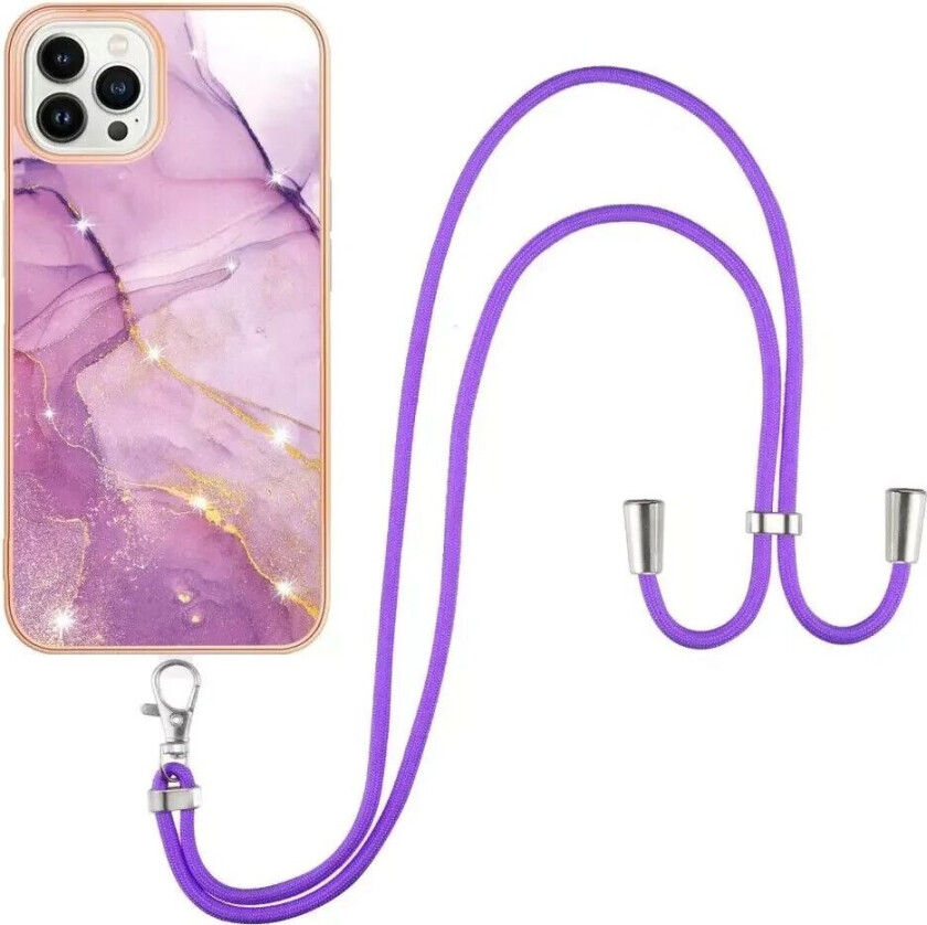 iPhone 13 Pro Max Marmor Hybrid Deksel med Justerbar Stropp - Lilla