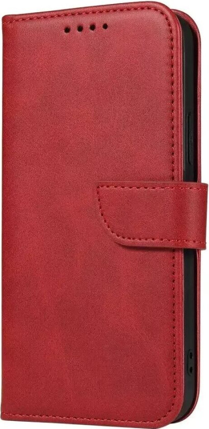 iPhone 13 Flip Deksel i Skinn med Lommebok og Magnetisk Lukning - Rød