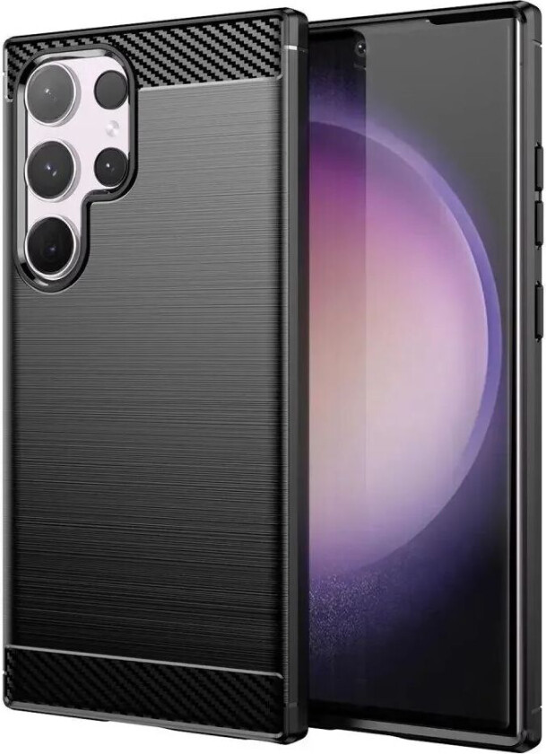 Samsung Galaxy S24 Ultra Brushed Carbon Fiber Fleksibelt Plast Deksel - Svart