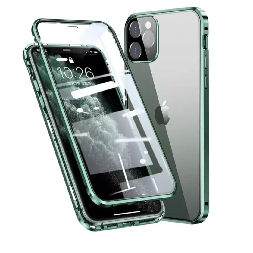 iPhone 11 Pro Max 360⁰ Magnetisk Deksel med Glass Bak og Forside - Grønn