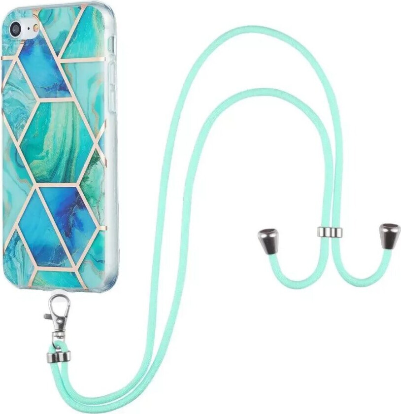 iPhone SE (2022 / 2020) / 8 / 7 Hybrid Bakdeksel med Stropp - Marmor - Grønn