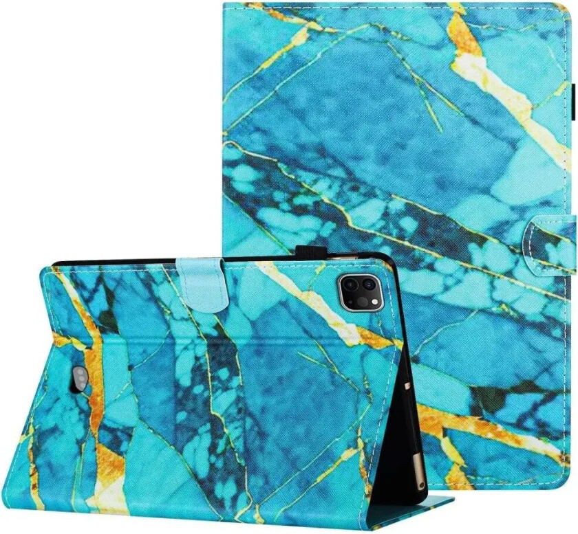 iPad Air (2022 / 2020) / Pro 11 (2022 / 2021 / 2020 / 2018) Kunstskinn Deksel m. Stativfunksjoner & Kortholder - Blå / Gull Marmor