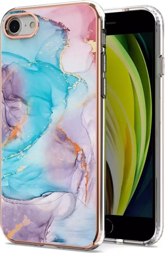 iPhone SE (2022 / 2020) / 8 / 7 Hybrid Plast Bakdeksel - Melkeveismarmor - Blå & Lilla