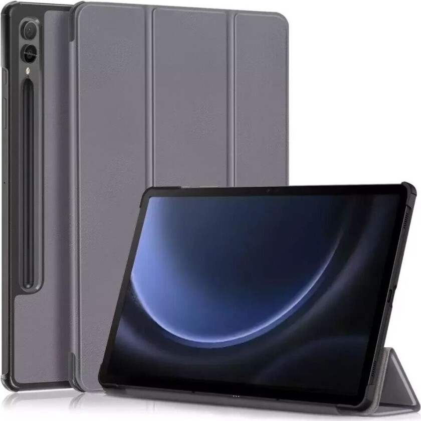 Samsung Galaxy Tab S9 FE+ (Plus) Tri-Fold Skinn Deksel m. Stativfunksjon - Grå