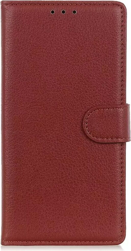 iPhone 15 Plus Litchi Skinn Deksel m. Lommebok - Brun