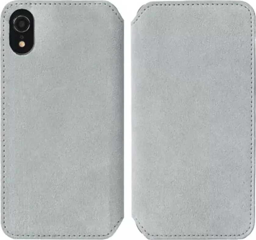 Broby Slim Wallet iPhone Xr Semsket Skinn Flip Deksel med Lommebok - Grå