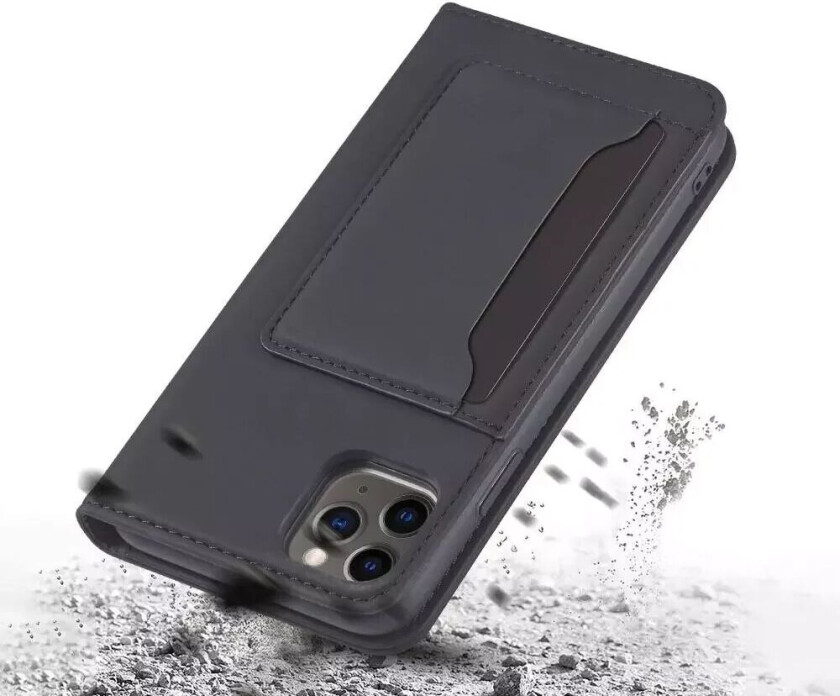 iPhone 12 / 12 Pro Skinn Deksel m. Lommebok og Kickstand - Svart