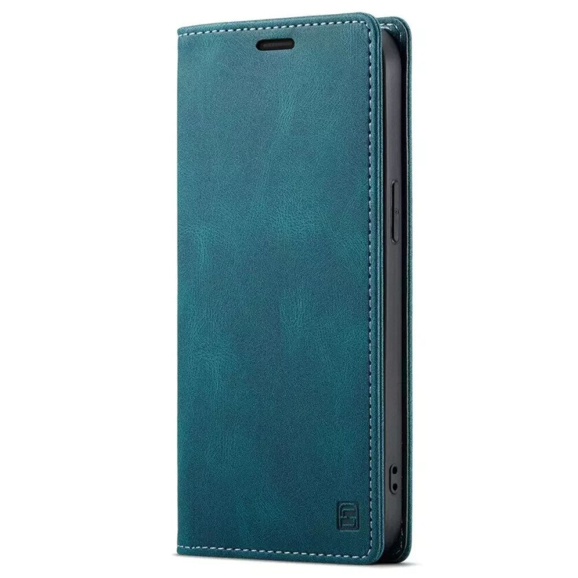 iPhone 14 Retro PU Skinn Flip Deksel med Lommebok/Kortholder - Blå