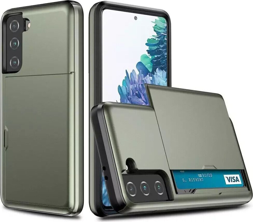 Samsung Galaxy S21 FE (5G) Hybrid Håndverker Deksel med Lommebok - Mørkegrønn
