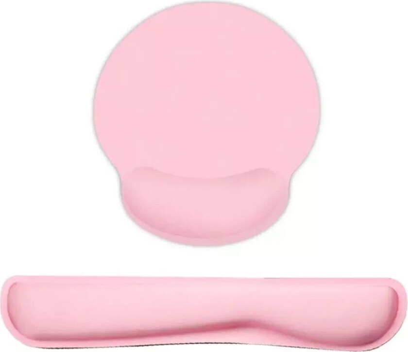 Ergonomisk musematte 25 x 23 cm m. Håndleddsstøtte 46 x 8,5 cm - Rosa