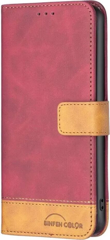 iPhone 14 Pro Max Flip Deksel i Mykt Skinn med Lommebok og Brun Bunn - Rød