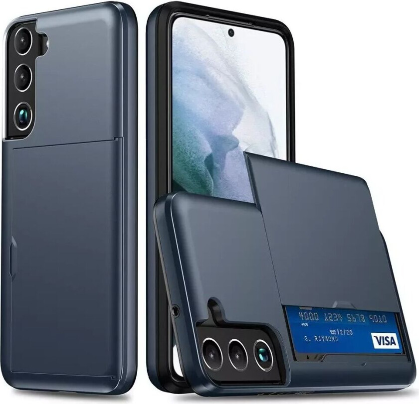 Samsung Galaxy S22 Hybrid Plast Bak Håndverker Deksel med kortholder - Blå