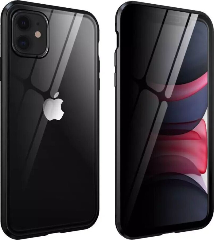iPhone 11 Magnetisk Metall Deksel m. Glass Foran og Bak m. Privacy Glass - Svart