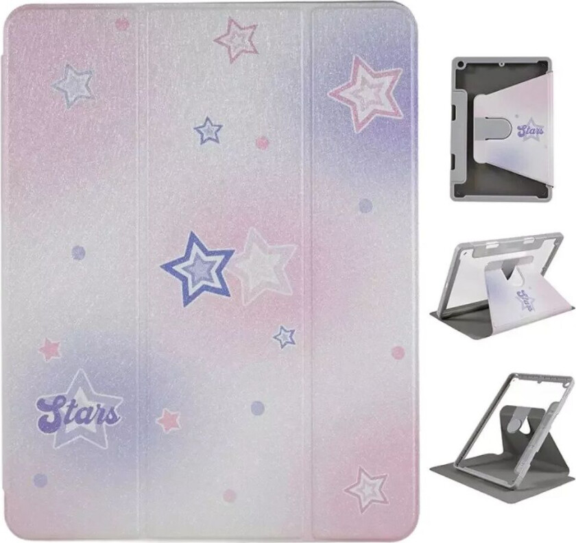 iPad 10.2" (2021 / 2020 / 2019) Hybrid Flip Deksel med 360° Kickstand og Apple Pencil Holder - Stjerner / Gjennomsiktig