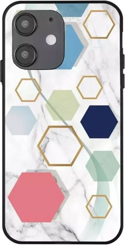iPhone 12 Mini Deksel med Print - Geometri - Hvit Marmor & Hexagoner