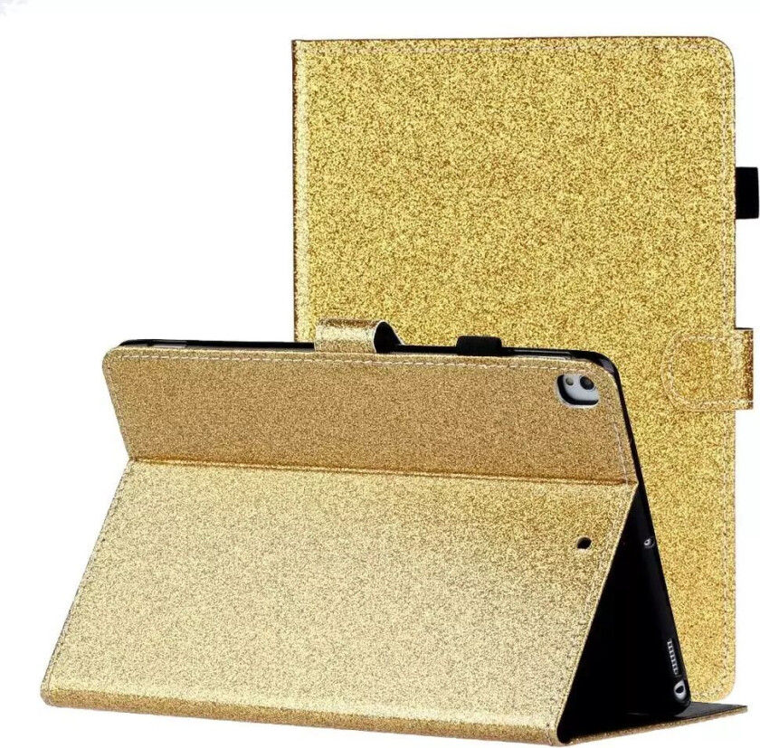 iPad 10.2" (2021 / 2020 / 2019) Glitter Deksel m. Stativfunksjoner & Kortholder - Glitter Gold