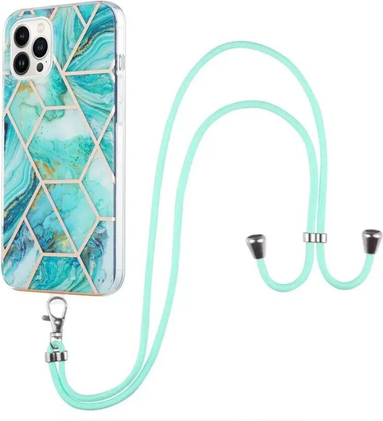 iPhone 14 Pro fleksibelt plastdeksel m. ledning - Marmor - Blå