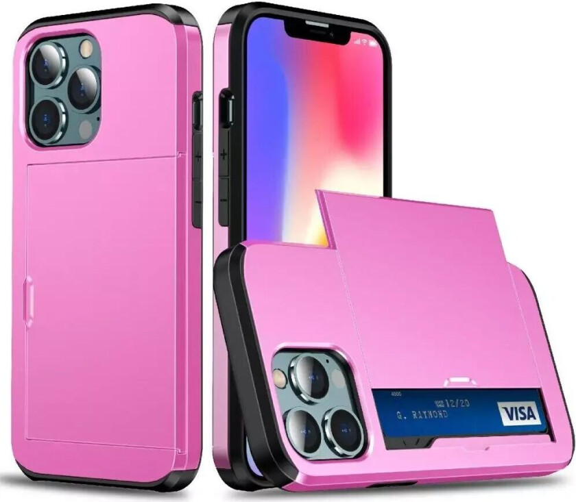 iPhone 13 Pro Max Drop Proof Deksel m. Lommebok - Pink