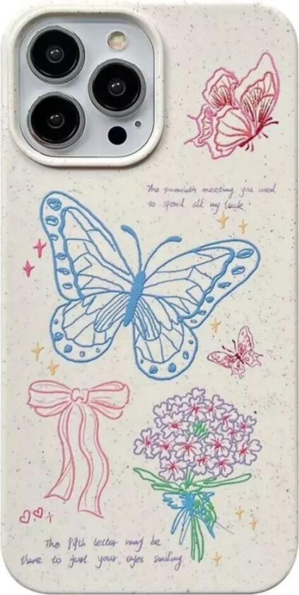 iPhone 14 Pro Fleksibelt Plast Deksel m. Motiv - Sommerfugler og Blomster