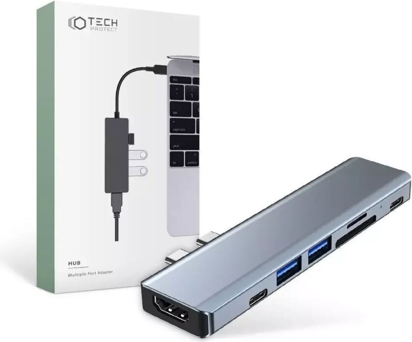 Tech-Protect V5-Hub 7in1 Multi Adapter - Grå