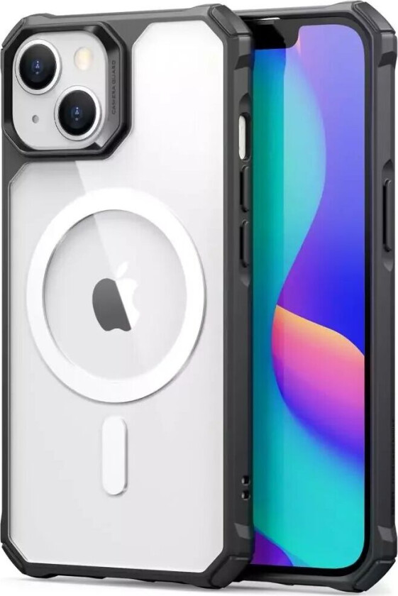 iPhone 14 Plus Air Armor Halolock Deksel - MagSafe Kompatibel - Gjennomsiktig / Svart