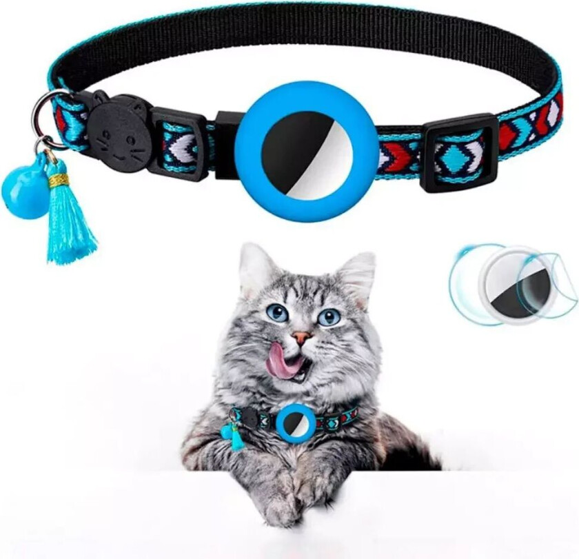 Kattehalsbånd med AirTag Silikondeksel & Børste - Lyse Blå