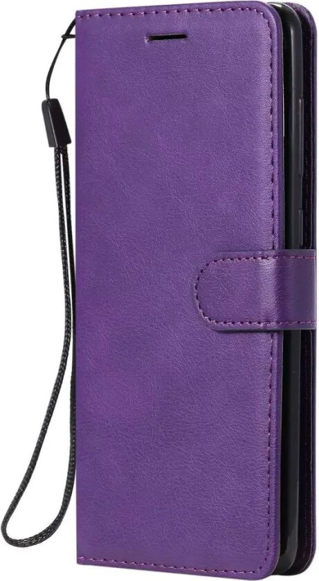 Samsung Galaxy A21s Flip Deksel i Skinn med Lommebok og Stropp - Lilla