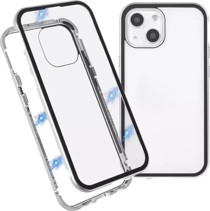 iPhone 13 Mini Magnetisk Metall Deksel med Glass Foran & Bak - Sølv