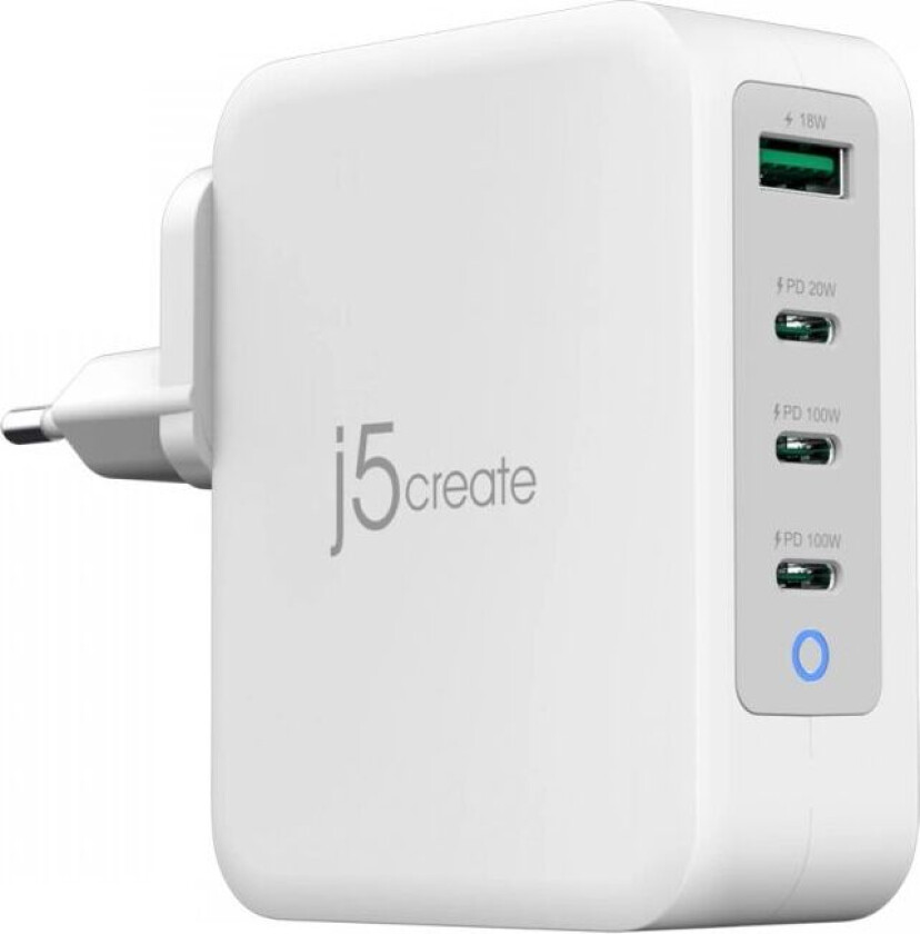 J5create Wall Charger Gan,0 W, 3x Usb-C, 1x Usb-A, 4-Port Charger - Vegglade