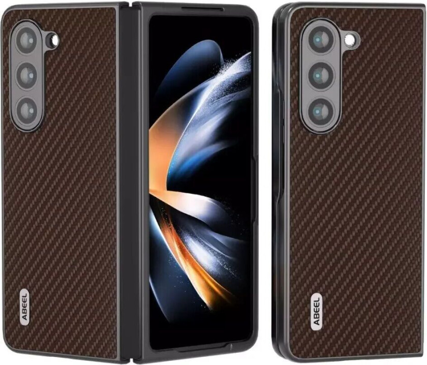 Samsung Galaxy Z Fold5 (5G) Skinnkledd Plast Deksel - Brun Carbon