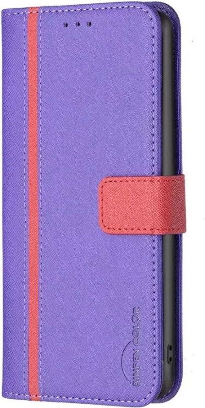 iPhone 14 Pro Matt Flip Deksel i Skinn med Lommebok og Magnetisk Lukning - Lilla