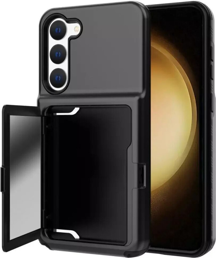 Samsung Galaxy S23 Hybrid Håndverkerdeksel med Kortholder og Innebygd Speil - Svart
