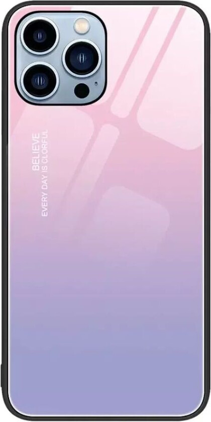 iPhone 14 Pro bakdeksel med glassbakside - Lilla / Rosa Fade