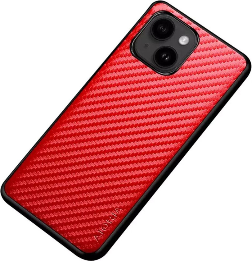 iPhone 14 Plus Hybrid Plastbakdeksel Med Karbondesign - Rød