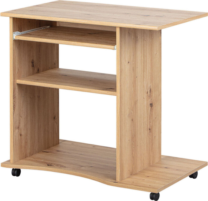 Addu skrivebord 1 tastaturhylle, 4 ruller, 1 oppbevaringsrom, eik artisan dekor.