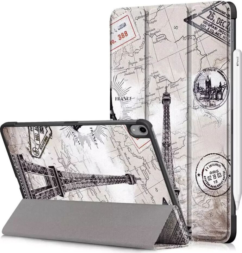 iPad Pro 11" Skinn Deksel med Tri-fold Stand "Eiffel Tower" Hvit / Svart