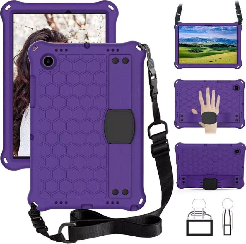 Samsung Galaxy Tab A8 10.5" (2021) Barn Deksel med Bikubemønster & Skulderstropp - Lilla