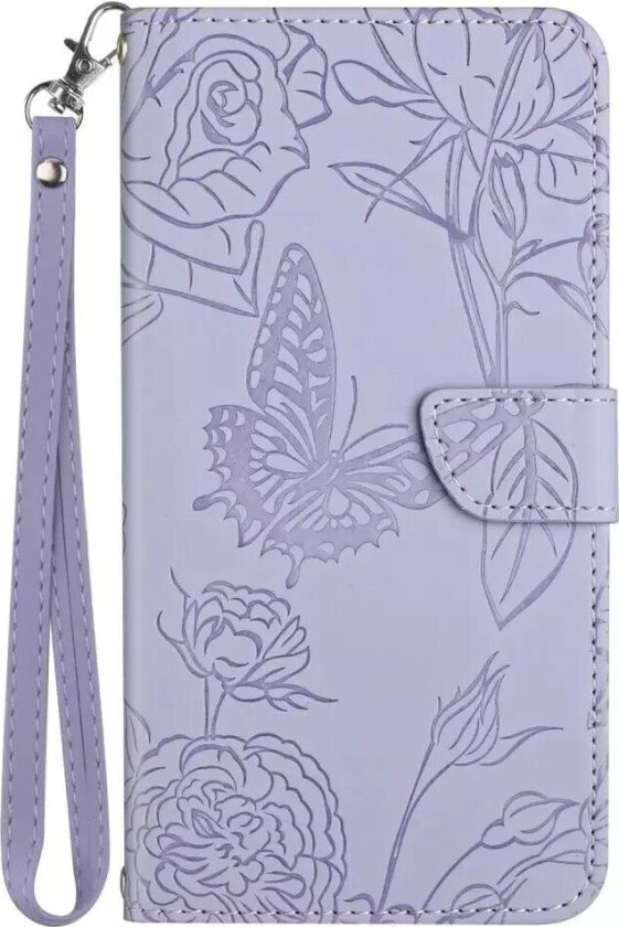 iPhone 14 Pro Max Kunstskinn Flip Deksel med Lommebok - Sommerfugl - Lilla