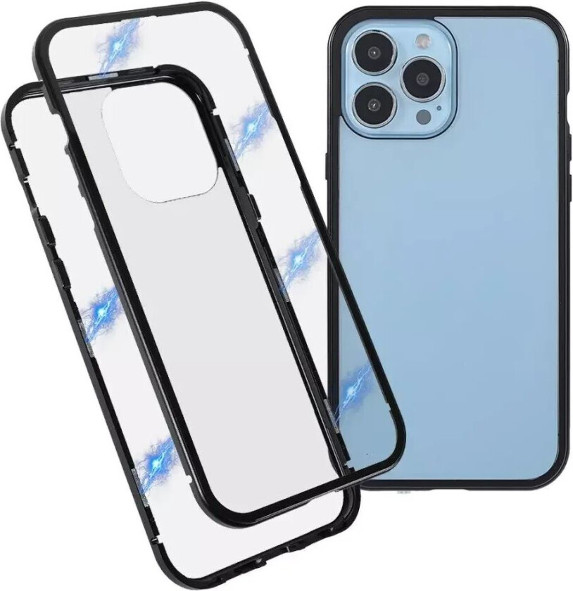 iPhone 13 Pro Magnetisk Metall Deksel med Glass Foran & Bak - Svart